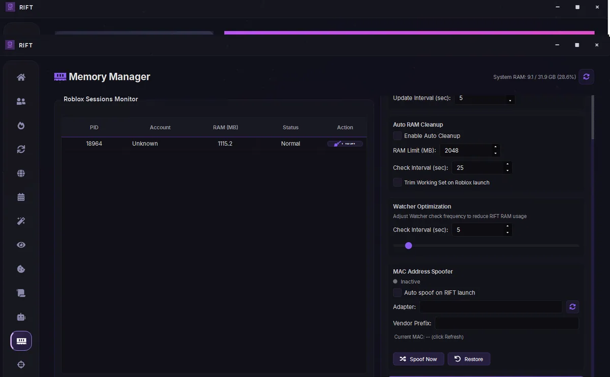 RIFT Manager для ROBLOX — скриншот 3